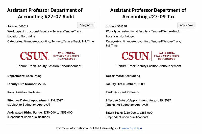 Assistant Professors in Accounting – California State University, Northridge