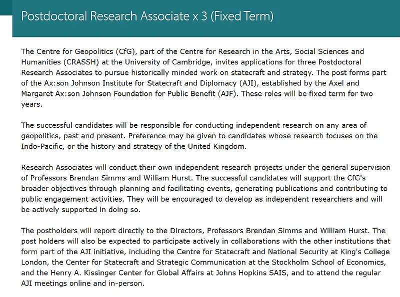 University of Cambridge Recruitment 2026 | Postdoctoral Research Associate (3 Positions)