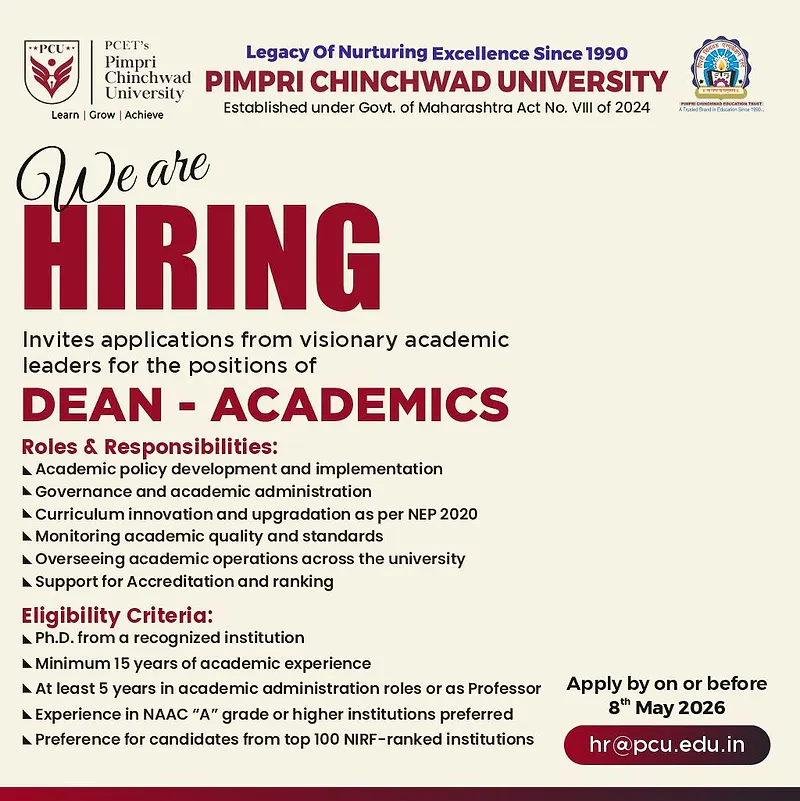 Dean – Academics Recruitment 2026 – Pimpri Chinchwad University