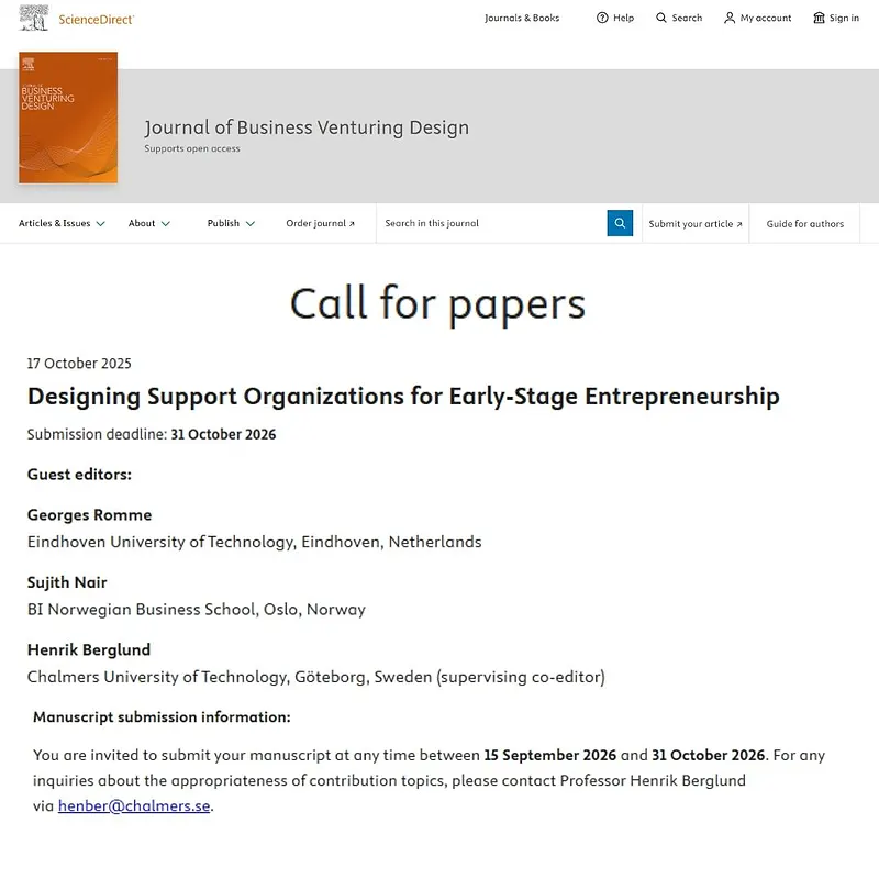 “Designing Support Organizations for Early‑Stage Entrepreneurship”