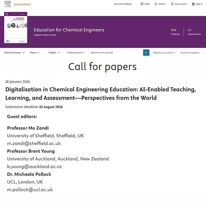 Digitalisation in Chemical Engineering Education: AI-Enabled Teaching, Learning, and Assessment — Perspectives from the World