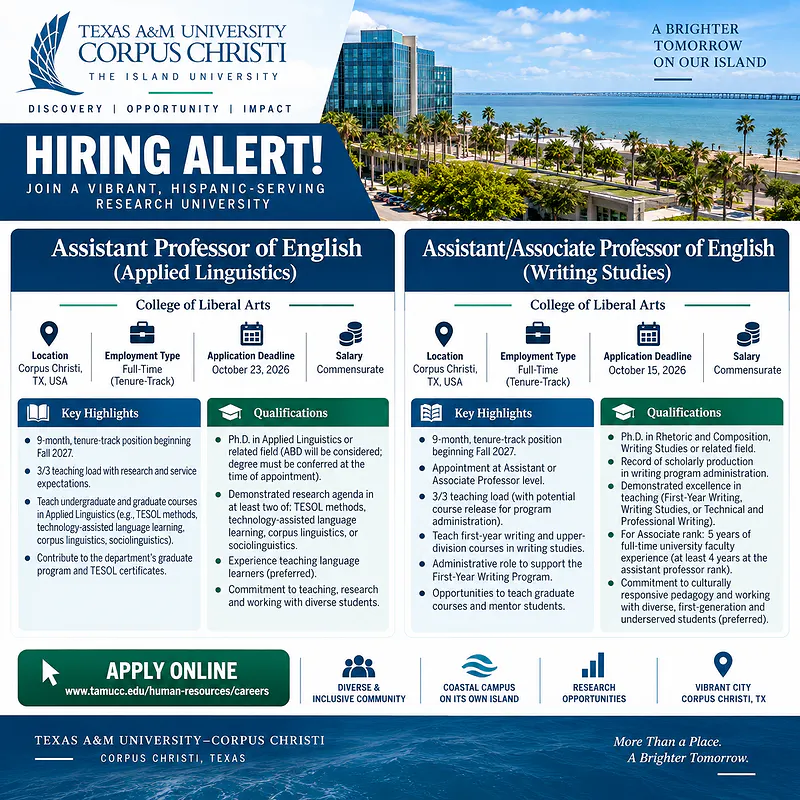Assistant/Associate Professor of English – Texas A&M University-Corpus Christi