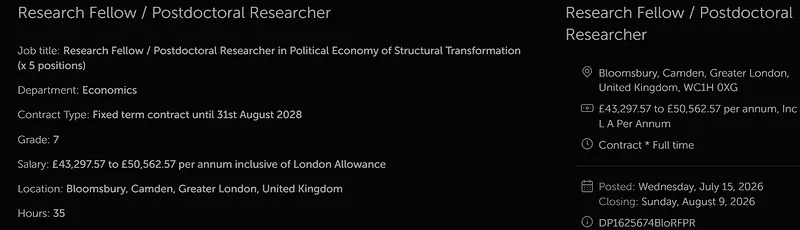 SOAS University of London Postdoctoral Recruitment 2026