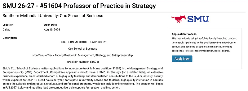 Professor of Practice in Strategy – Southern Methodist University