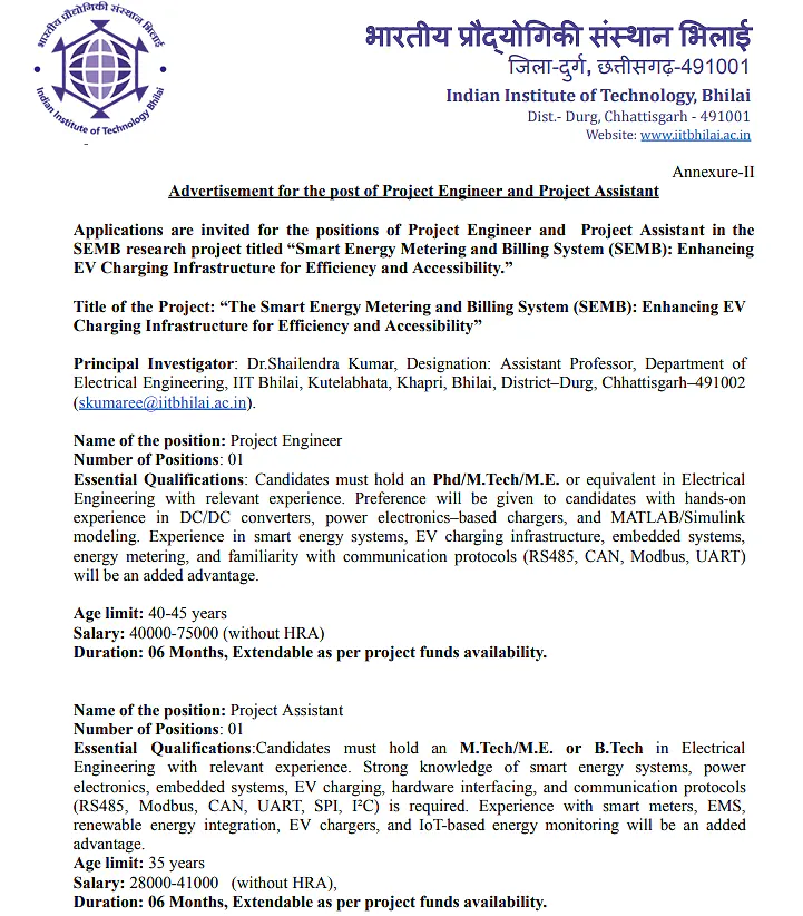 IIT Bhilai Recruitment 2026