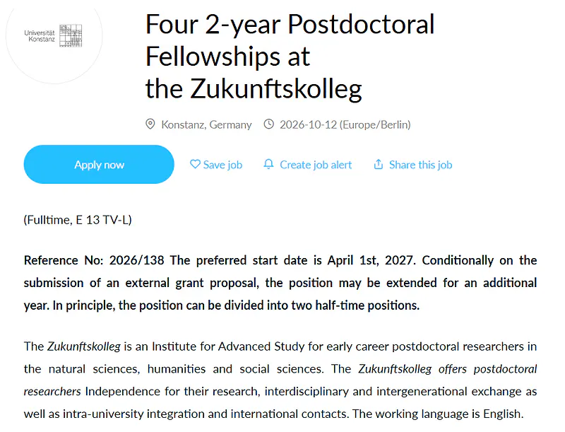 University of Konstanz Offers Four Postdoctoral Fellowships