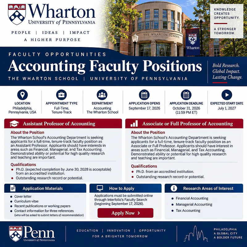 Assistant, Associate & Full Professor of Accounting – University of Pennsylvania, The Wharton School