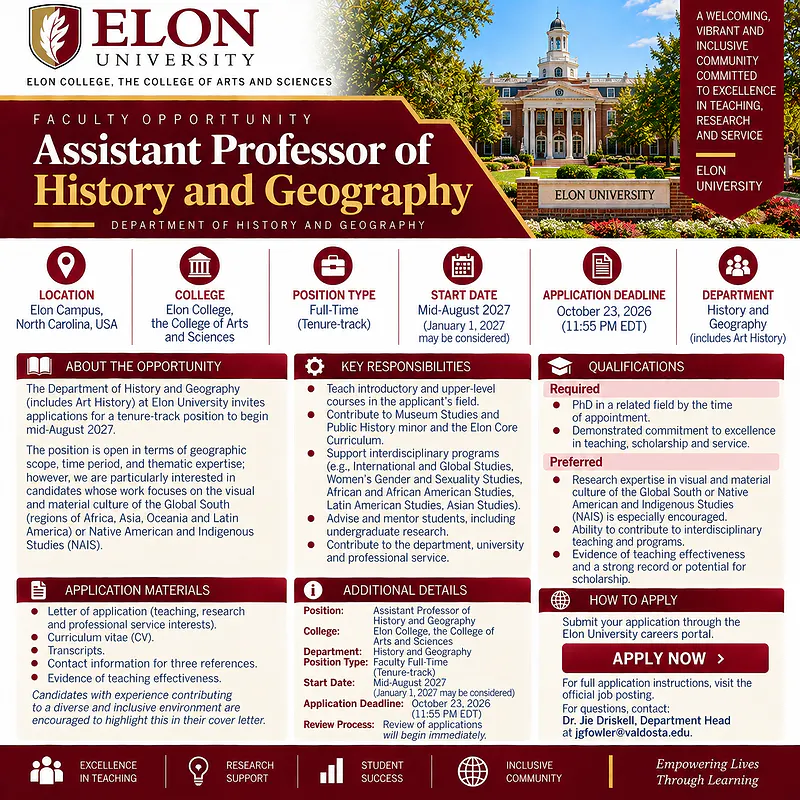 Assistant Professor of History and Geography – Elon University