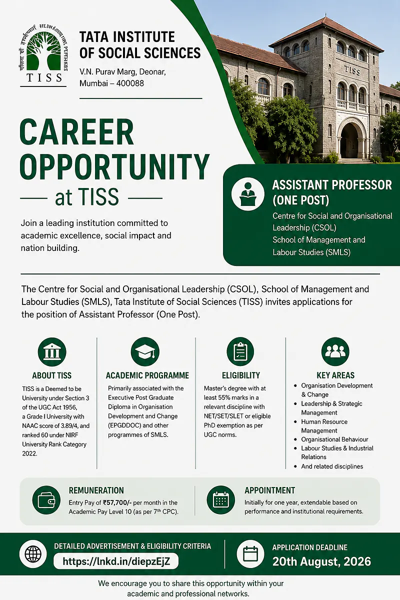 TISS Mumbai Assistant Professor Recruitment 2026
