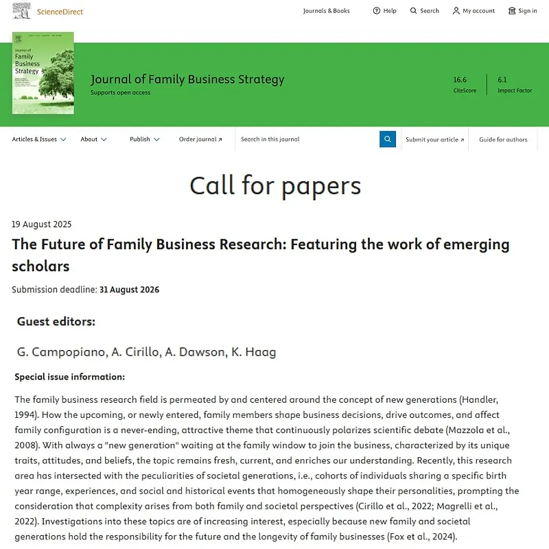 “The Future of Family Business Research: Featuring the Work of Emerging Scholars”