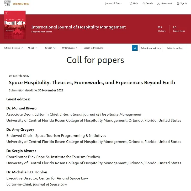 Space Hospitality: Theories, Frameworks, and Experiences Beyond Earth