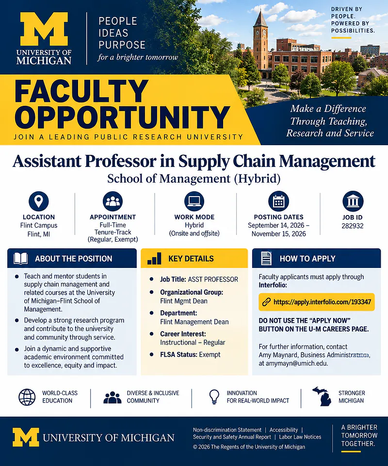 Assistant Professor in Supply Chain Management – University of Michigan-Flint