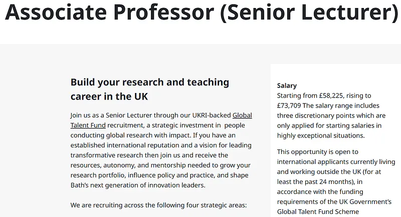 University of Bath Associate Professor Recruitment