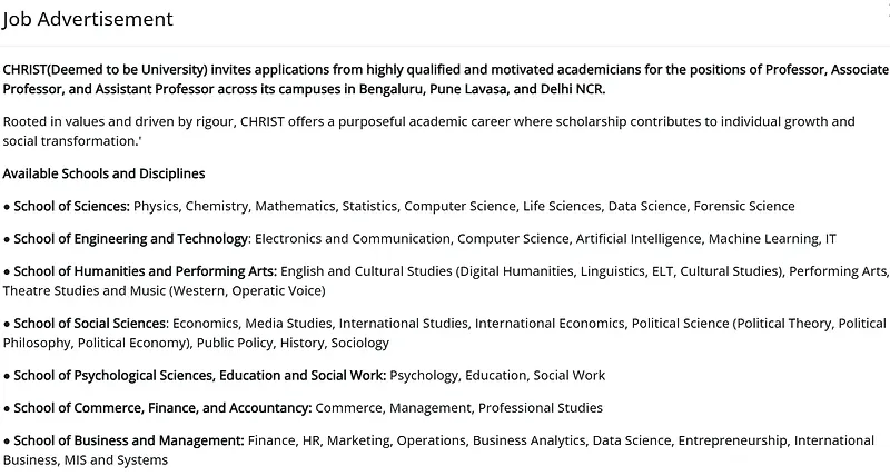 Faculty Recruitment: Join CHRIST (Deemed to be University)