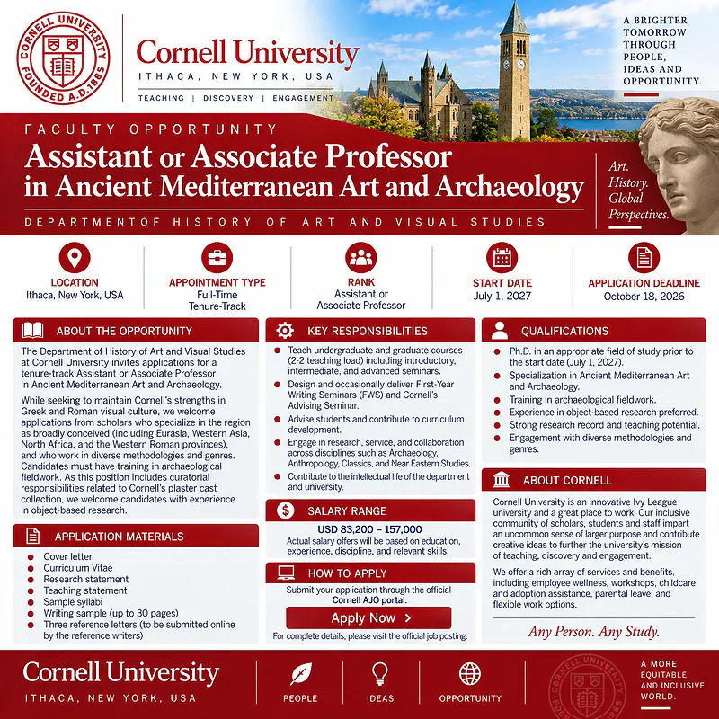 Assistant or Associate Professor in Ancient Mediterranean Art and Archaeology – Cornell University
