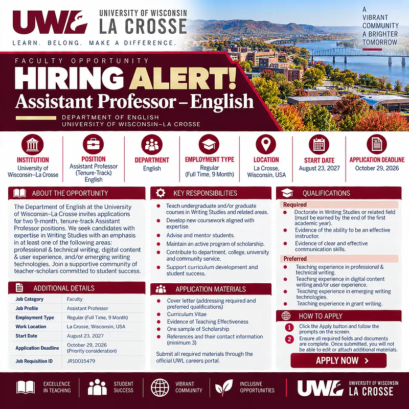 Assistant Professor – English – University of Wisconsin–La Crosse