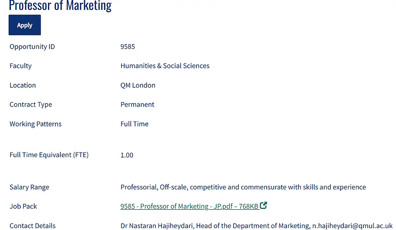Queen Mary University of London Recruitment 2026: Professor of Marketing | Permanent Faculty Position