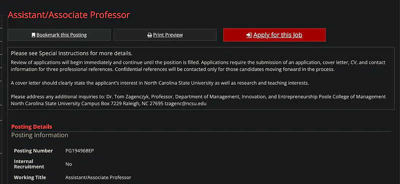 Assistant/Associate Professor in Organizational Behavior or Strategic Human Resource Management – NC State University