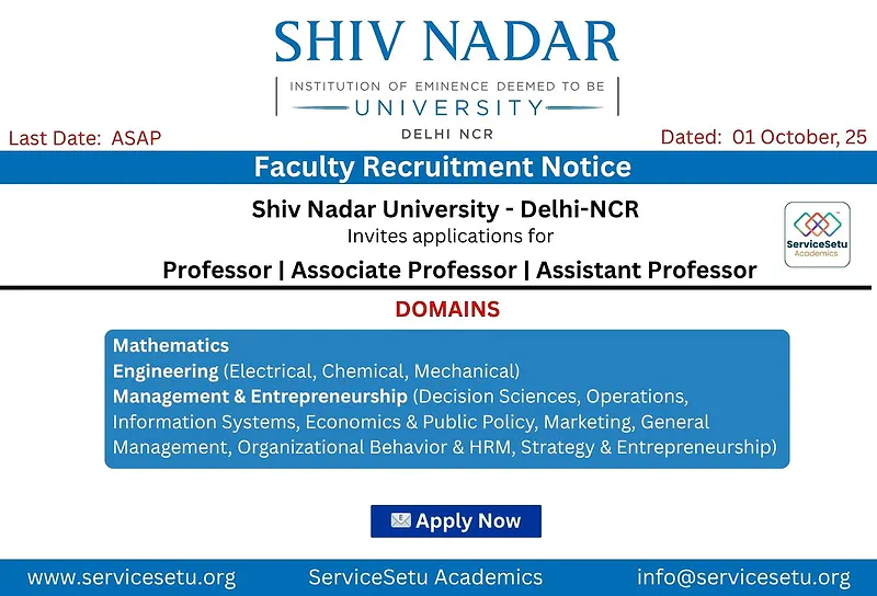 Faculty Job Opportunities at Shiv Nadar Institution of Eminence (IoE), Delhi NCR
