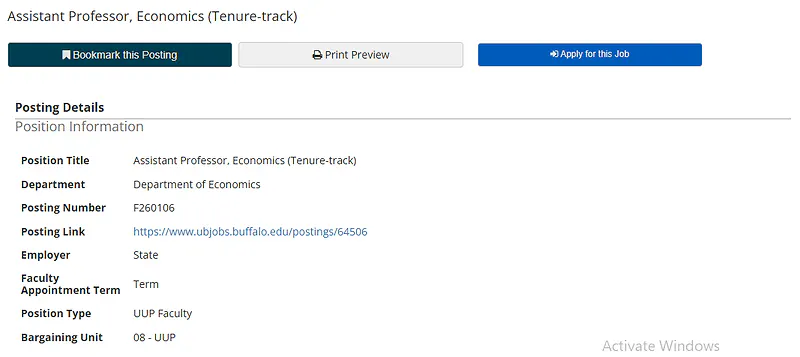 Assistant Professor of Economics – University at Buffalo