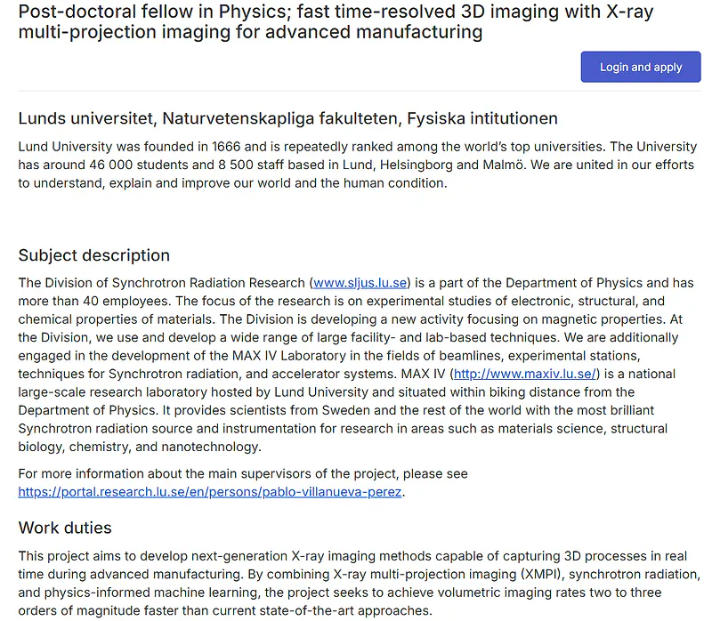 Lund University Invites Applications for Postdoctoral Fellow in Physics 
