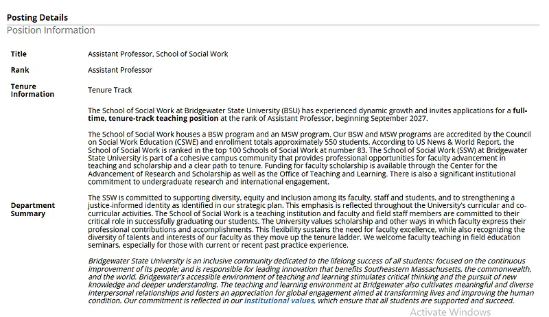Assistant Professor, School of Social Work – Bridgewater State University