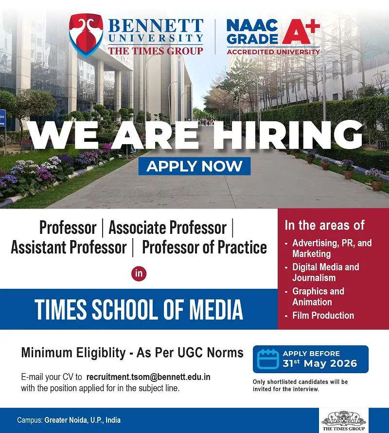 Faculty Recruitment 2026: Bennett University (Times School of Media)