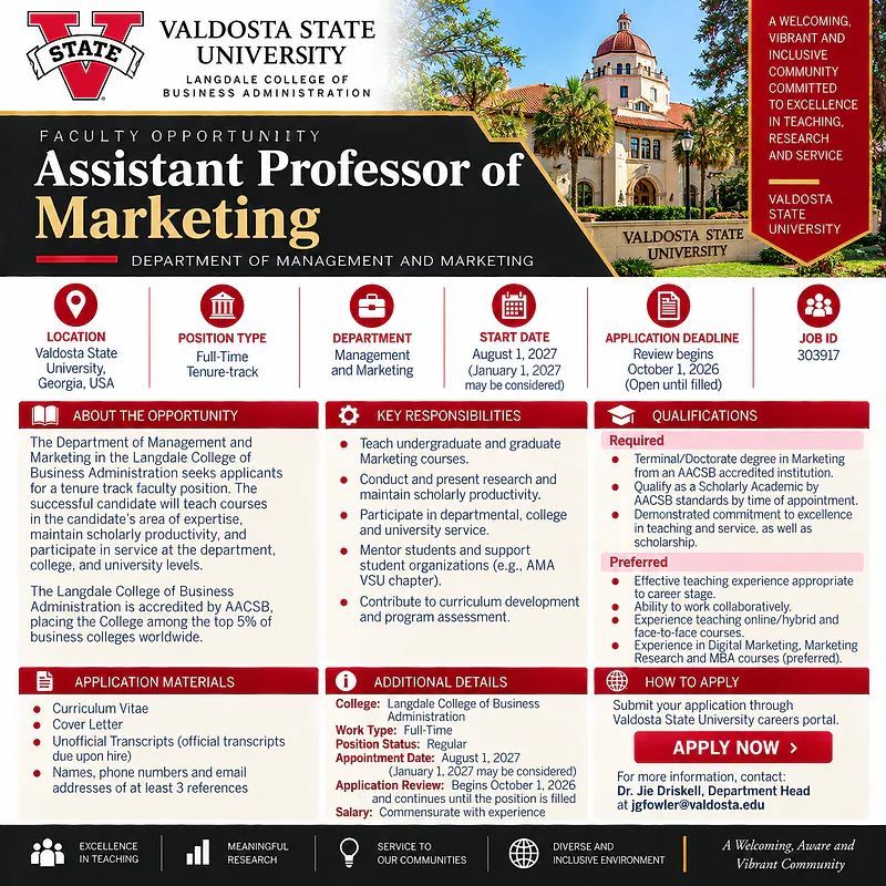 Assistant Professor of Marketing – Valdosta State University