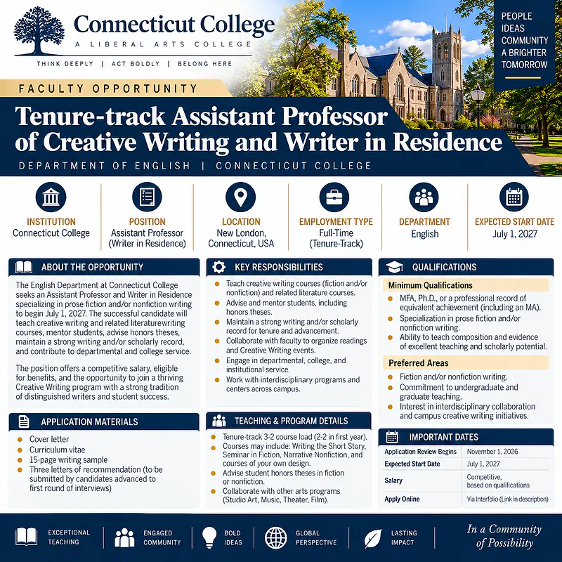 Assistant Professor of Creative Writing and Writer in Residence – Connecticut College