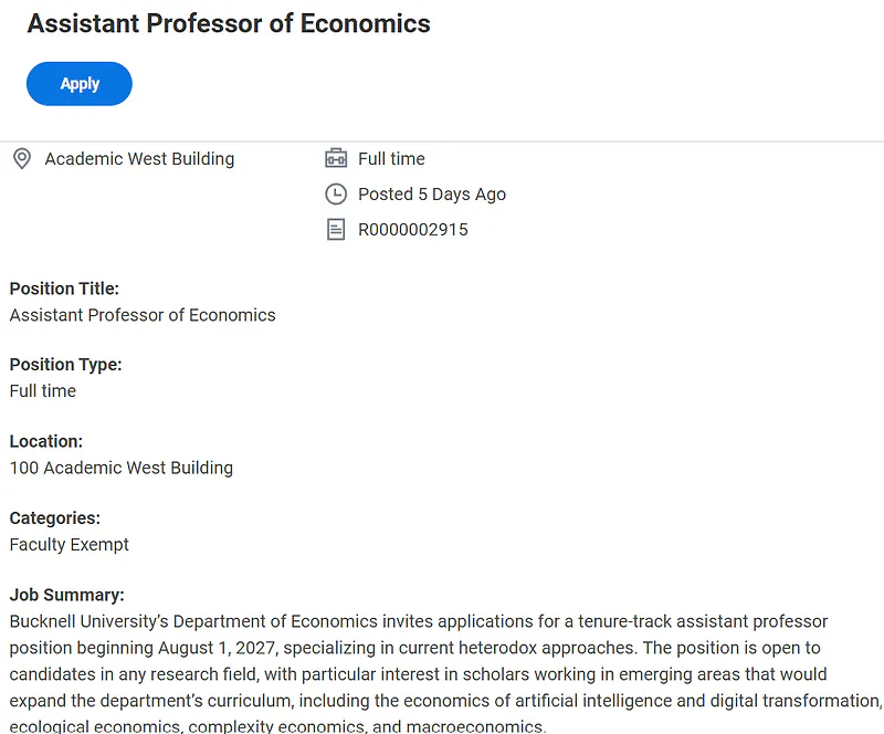 Assistant Professor of Economics – Bucknell University