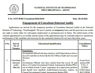 NIT Tiruchirappalli Recruitment 2026: Consultant (Internal Audit) Position