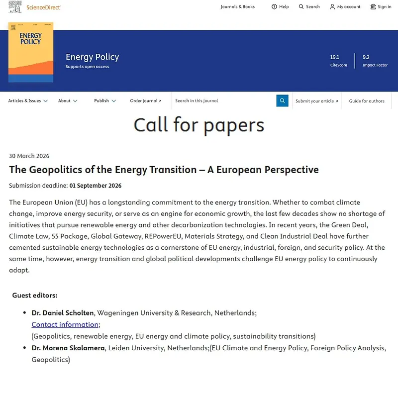 "The Geopolitics of the Energy Transition – A European Perspective"