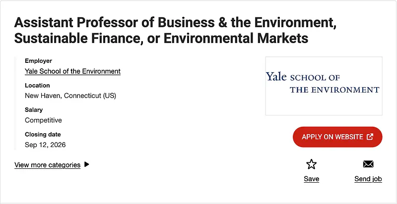 Assistant Professor of Business & the Environment, Sustainable Finance, or Environmental Markets – Yale School of the Environment