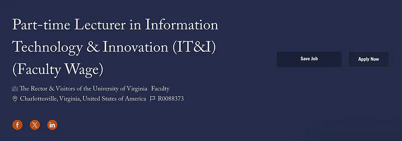 Faculty Opportunity: Part-time Lecturer in Information Technology & Innovation – University of Virginia