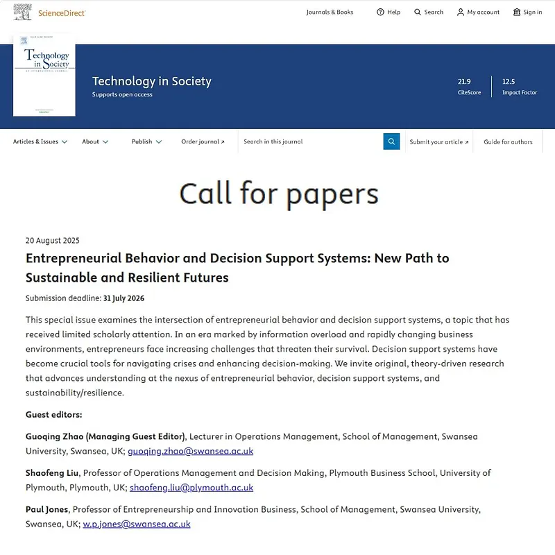 “Entrepreneurial Behavior and Decision Support Systems: New Path to Sustainable and Resilient Futures”