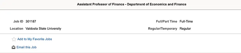 Assistant Professor of Finance – Valdosta State University
