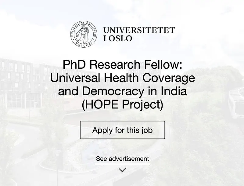Global Doctoral Opportunity: Ph.D. Research Fellowship on Universal Health Coverage and Democracy in India (HOPE Project)