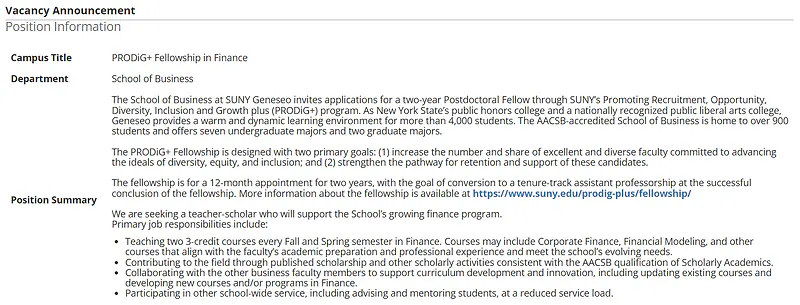 Fellowship Opportunity: PRODiG+ Fellowship in Finance – SUNY Geneseo
