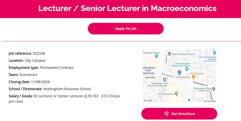 Nottingham Trent University Recruitment 2026 | Lecturer / Senior Lecturer in Macroeconomics