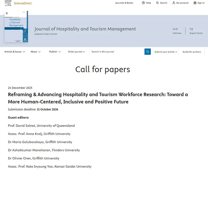  Reframing & Advancing Hospitality and Tourism Workforce Research: Toward a More Human‑Centered, Inclusive and Positive Future