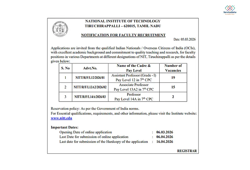 Assistant Professor, Associate Professor & Professor Vacancies