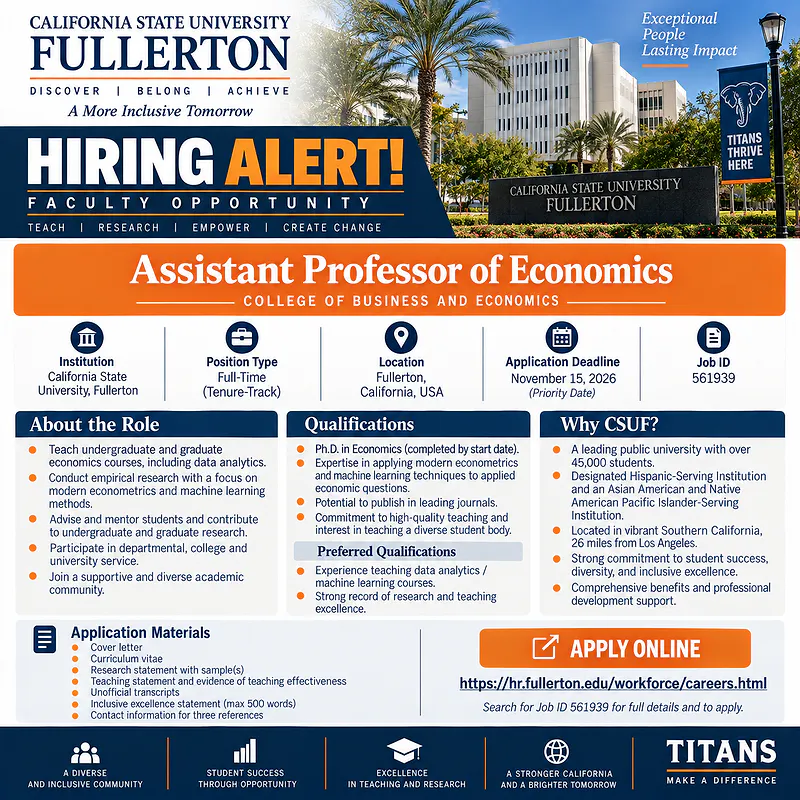 Two Assistant Professor Positions in Economics – California State University, Fullerton