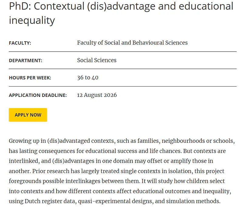 Fully Funded PhD Opportunity in Educational Inequality | Utrecht University, Netherlands