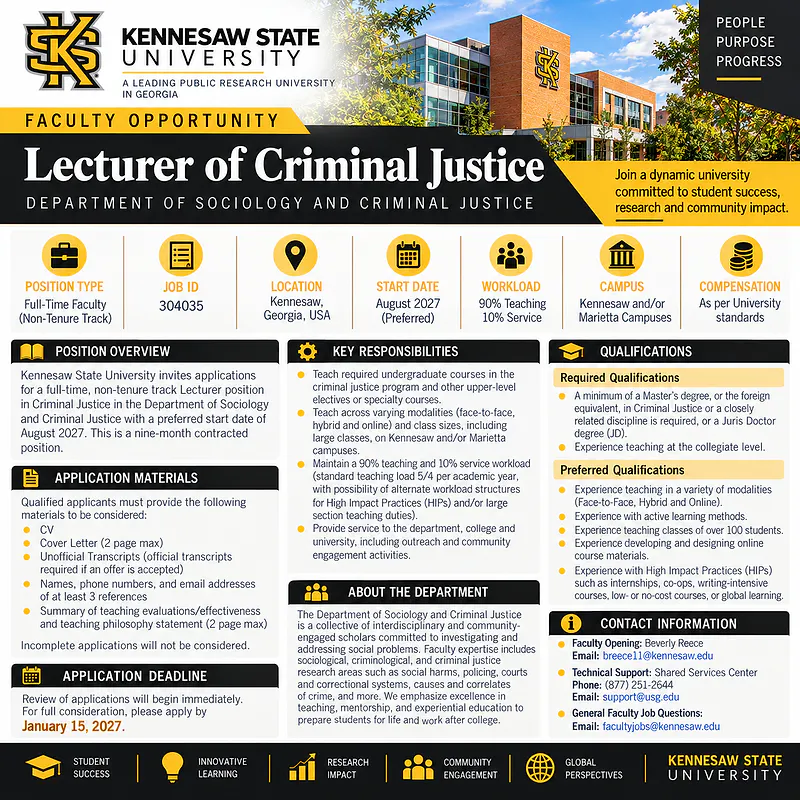 Lecturer of Criminal Justice – Kennesaw State University