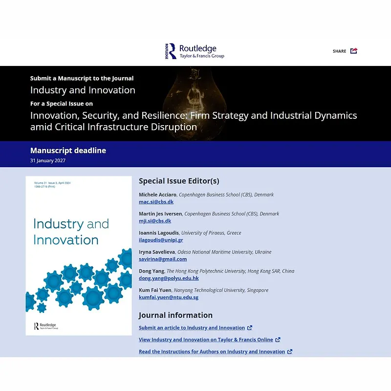 Innovation, Security, and Resilience: Firm Strategy and Industrial Dynamics amid Critical Infrastructure Disruption