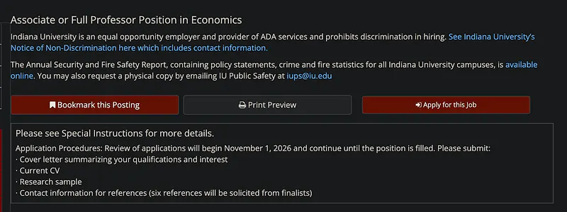 Associate or Full Professor in Economics – Iindiana University Bloomington