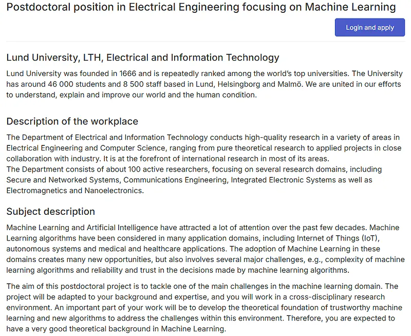 Lund University Invites Applications for Postdoctoral Position 