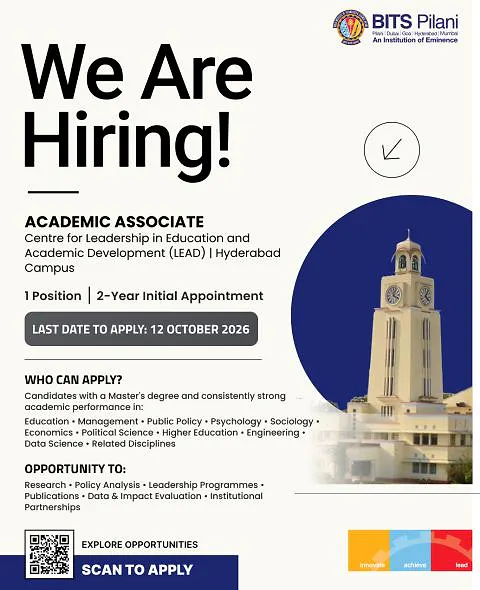 BITS Pilani Hyderabad Recruitment : Academic Associate at LEAD Centre