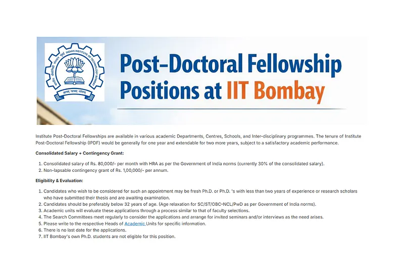 Post-Doctoral Fellowship  - IIT Bombay