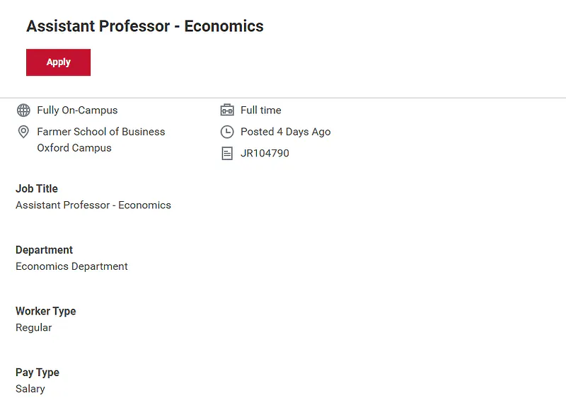Assistant Professor of Economics – Miami University
